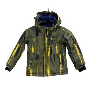 Gusti Boys Size 4 Year Ski Snowboard Jacket Hood, Snow Skirt, Olive Green, EUC